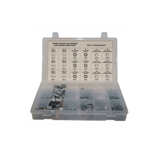 630 Piece Metric Hex Nut & Washer Assortment - M4 to M12 - Steel - Zinc